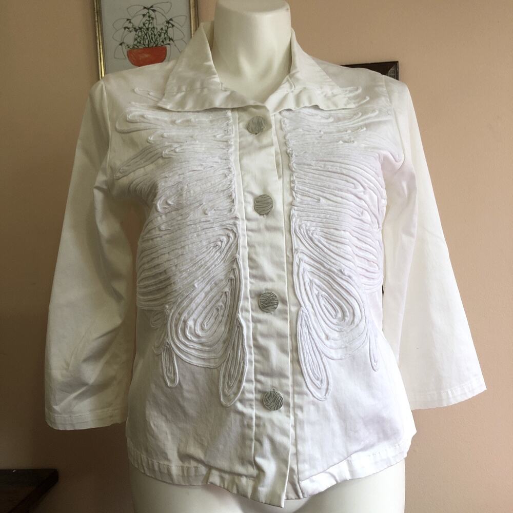 Vintage Great Cavalier By St. Paul White Jacket Large Artsy 3/4 Sleeve Button